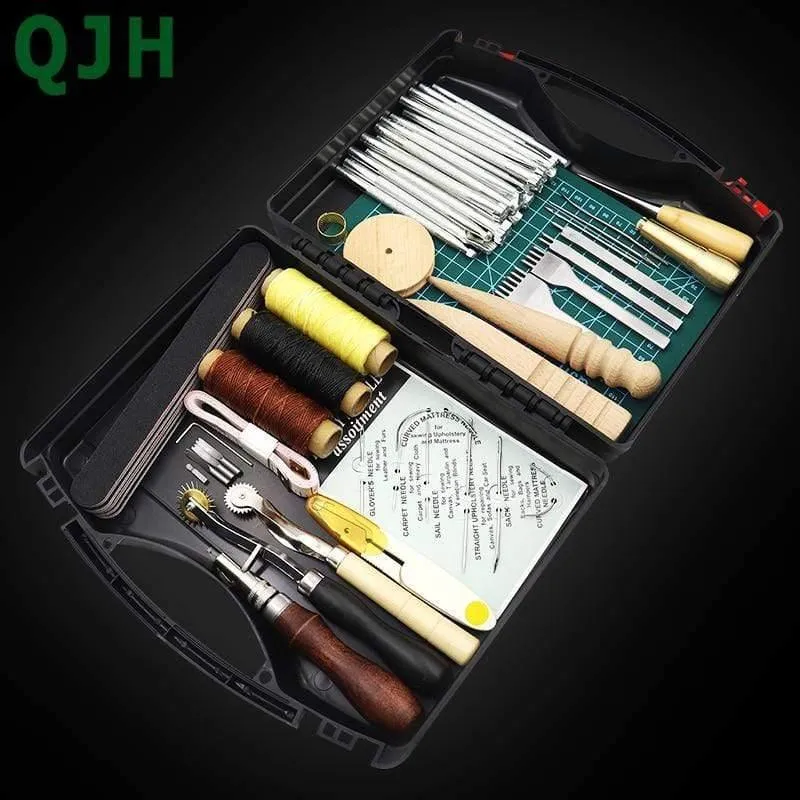 DIY Professional Leder Bastelwerkzeug Kit Handnähen Nähen Stanzen Schnitzen Arbeit Sattel Groover Set Zubehör DIY Werkzeugkasten