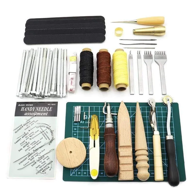 DIY Professional Leder Bastelwerkzeug Kit Handnähen Nähen Stanzen Schnitzen Arbeit Sattel Groover Set Zubehör DIY Werkzeugkasten