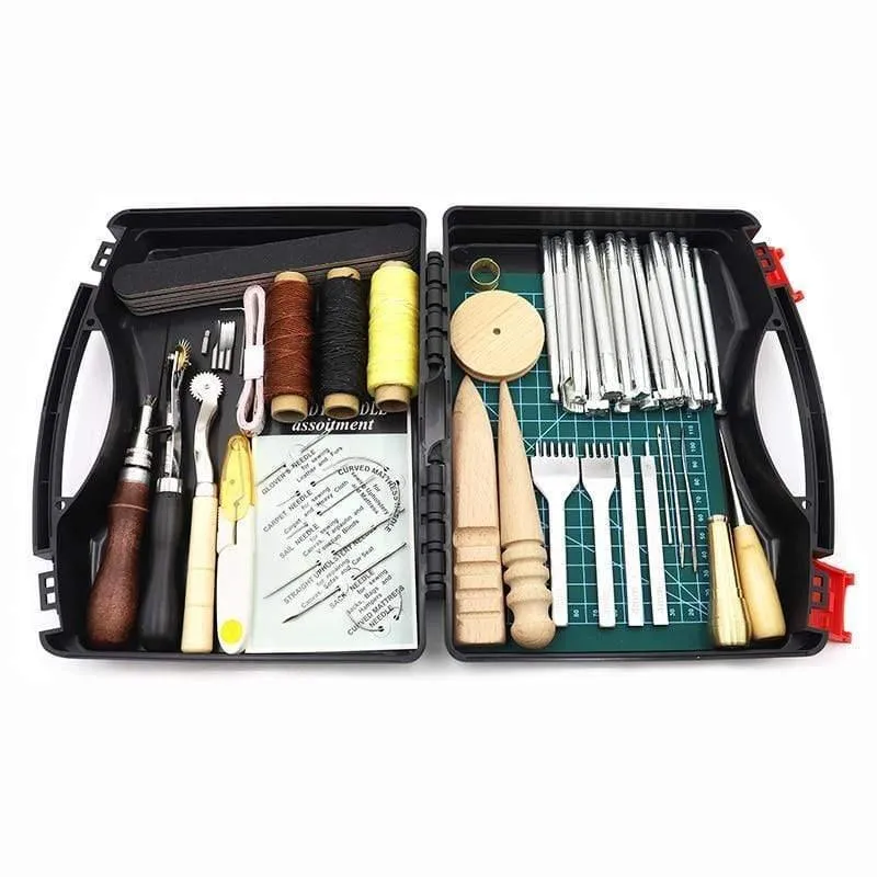 DIY Professional Leder Bastelwerkzeug Kit Handnähen Nähen Stanzen Schnitzen Arbeit Sattel Groover Set Zubehör DIY Werkzeugkasten