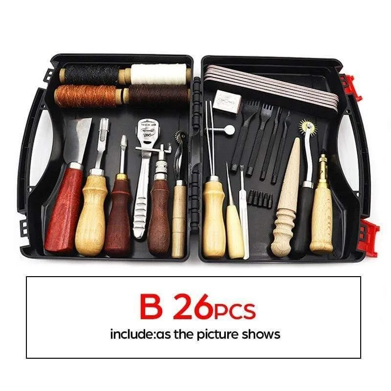 DIY Professional Leder Bastelwerkzeug Kit Handnähen Nähen Stanzen Schnitzen Arbeit Sattel Groover Set Zubehör DIY Werkzeugkasten