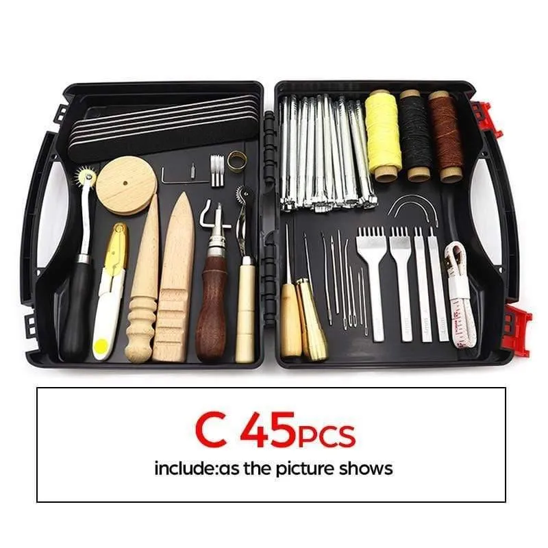 DIY Professional Leder Bastelwerkzeug Kit Handnähen Nähen Stanzen Schnitzen Arbeit Sattel Groover Set Zubehör DIY Werkzeugkasten
