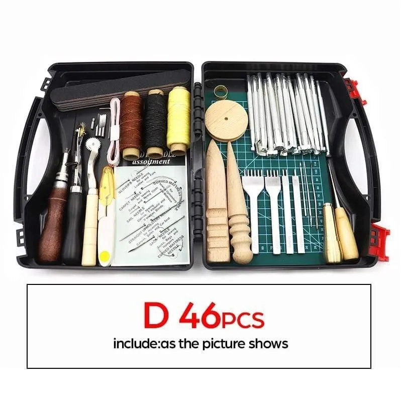 DIY Professional Leder Bastelwerkzeug Kit Handnähen Nähen Stanzen Schnitzen Arbeit Sattel Groover Set Zubehör DIY Werkzeugkasten