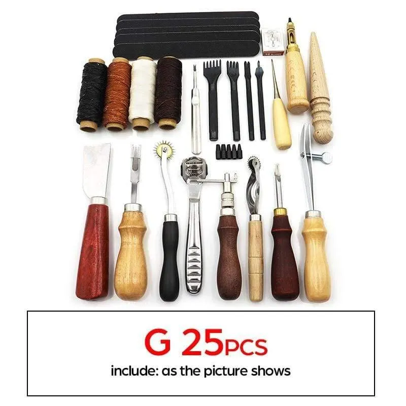 DIY Professional Leder Bastelwerkzeug Kit Handnähen Nähen Stanzen Schnitzen Arbeit Sattel Groover Set Zubehör DIY Werkzeugkasten