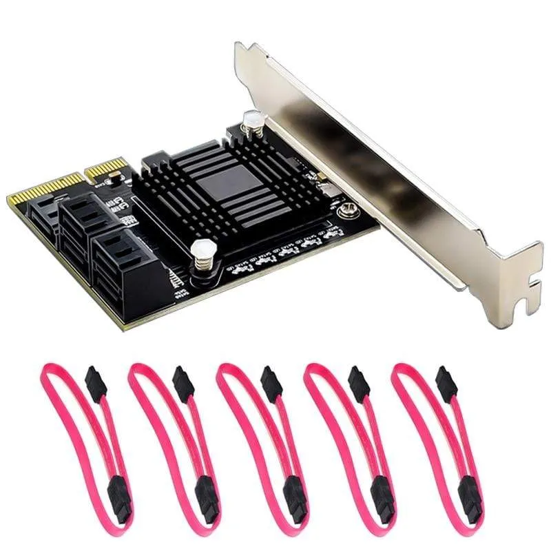 JMB585 Chip 5 Port SATA 3.0 zu PCIe Erweiterungskarte 4X Gen 3 PCI Express SATA Adapter SATA 3 Konverter mit Kühlkörper für HDD SSD