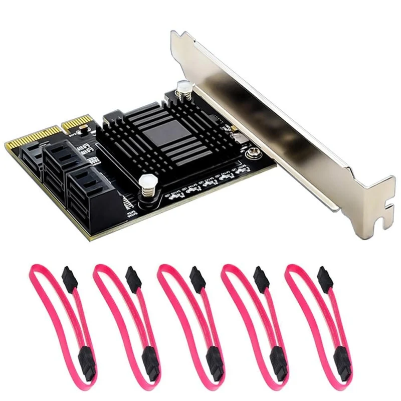 JMB585 Chip 5 Port SATA 3.0 zu PCIe Erweiterungskarte 4X Gen 3 PCI Express SATA Adapter SATA 3 Konverter mit Kühlkörper für HDD SSD