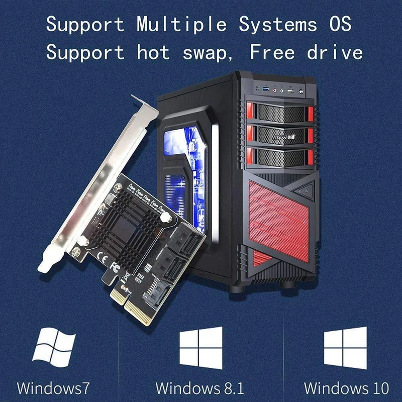 JMB585 Chip 5 Port SATA 3.0 zu PCIe Erweiterungskarte 4X Gen 3 PCI Express SATA Adapter SATA 3 Konverter mit Kühlkörper für HDD SSD