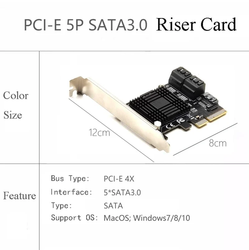 JMB585 Chip 5 Port SATA 3.0 zu PCIe Erweiterungskarte 4X Gen 3 PCI Express SATA Adapter SATA 3 Konverter mit Kühlkörper für HDD SSD