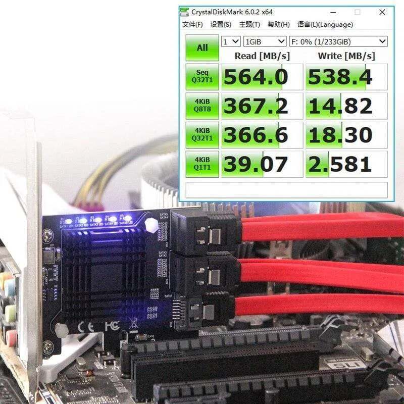 JMB585 Chip 5 Port SATA 3.0 zu PCIe Erweiterungskarte 4X Gen 3 PCI Express SATA Adapter SATA 3 Konverter mit Kühlkörper für HDD SSD