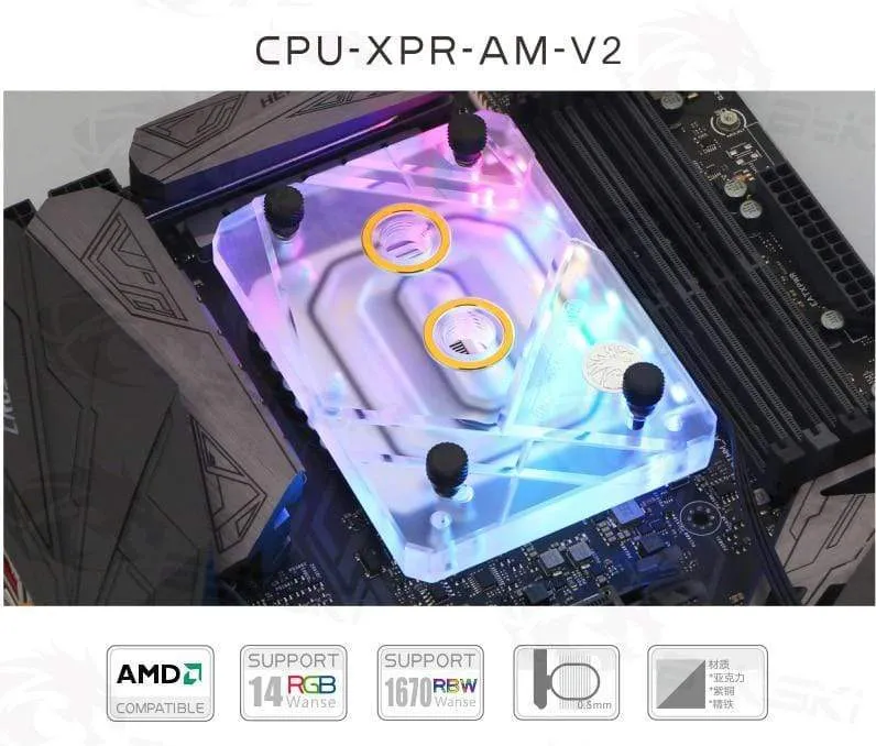 CPU-Wasserkühlungsblock, Kühler, Verwendung für AMD Ryzen3000 AM4 AM3 X399 1950X TR4 X570 Motherboard/transparentes Acryl A-RGB