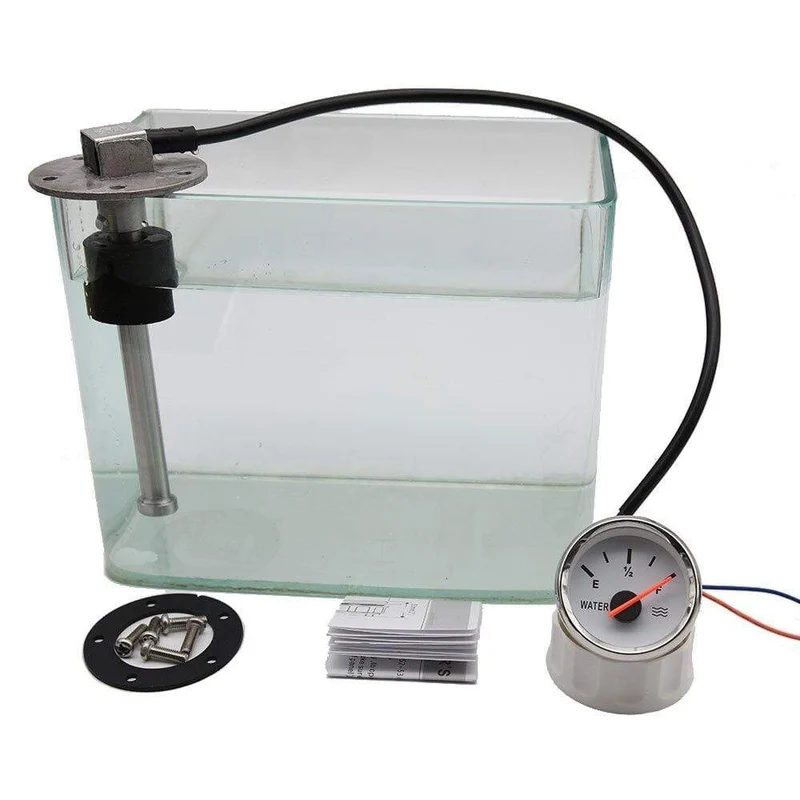 Bootswagen 52MM Wasserstandsanzeiger 0-190 Ohm Rote Hintergrundbeleuchtung Marine Water Tank Füllstandsanzeige Wasserstandsensor 100-550MM
