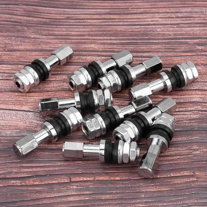 10 stücke TR43E Metall Auto Lkw Motorrad Tubeless Reifen Reifen Ventil Vorbauten Mit Staub Kappe Für Motorräder Motorrad Autos Fahrräder