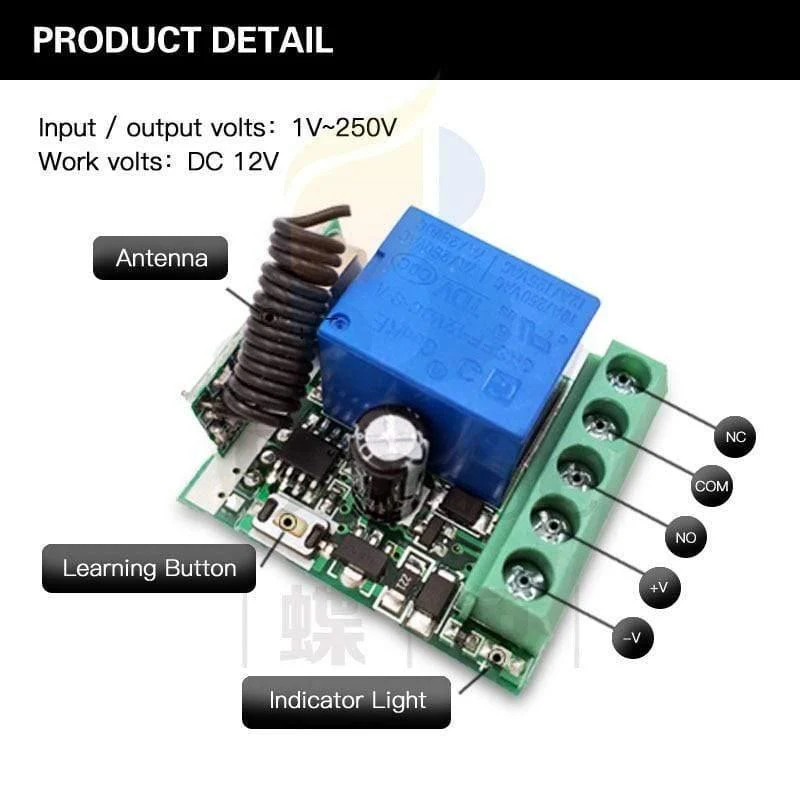 433 MHz Rf-Fernbedienung DC 12V 24V 10A 1CH Relaisempfänger Für universelle Garage / Tür / Licht / LED / Fanner / Motor / Signalübertragung