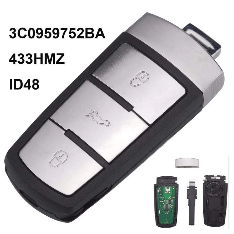 433 MHz 3 Tasten Keyless Uncut Flip Smart Auto-Fernbedienung Schlüsselanhänger mit ID48-Chip 3C0959752BA für VW Passat B6 3C B7 Magotan CC