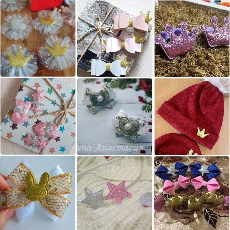 100pcs Glitter Patches Glänzende feste Krone Herz Stern Kaninchen Zubehör für Kleidung Nähmaterialien Kleidungsstück Dekoration