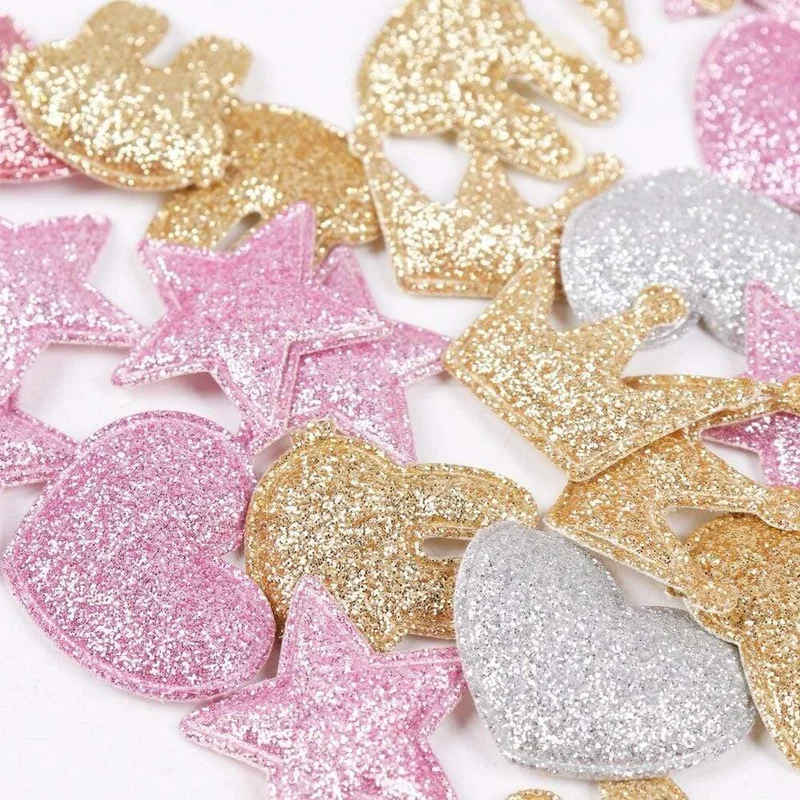 100pcs Glitter Patches Glänzende feste Krone Herz Stern Kaninchen Zubehör für Kleidung Nähmaterialien Kleidungsstück Dekoration