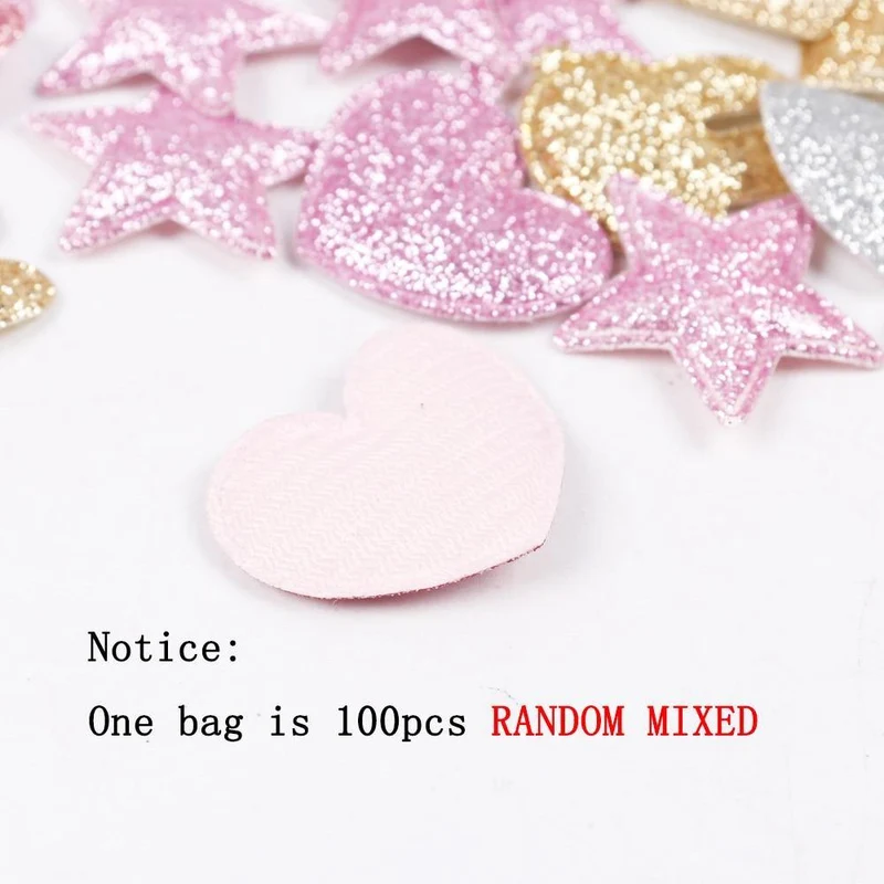 100pcs Glitter Patches Glänzende feste Krone Herz Stern Kaninchen Zubehör für Kleidung Nähmaterialien Kleidungsstück Dekoration