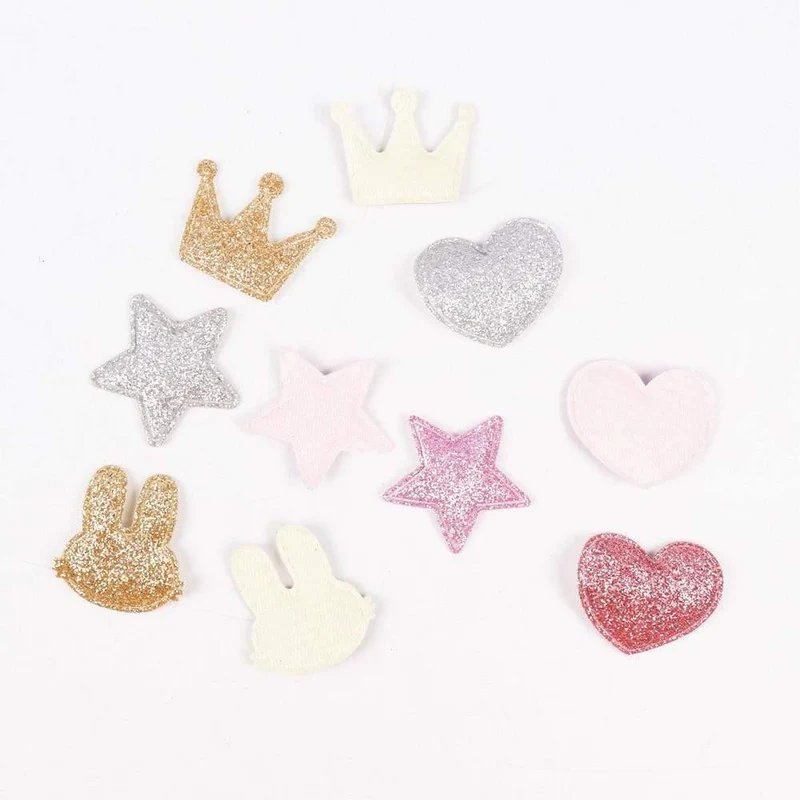 100pcs Glitter Patches Glänzende feste Krone Herz Stern Kaninchen Zubehör für Kleidung Nähmaterialien Kleidungsstück Dekoration