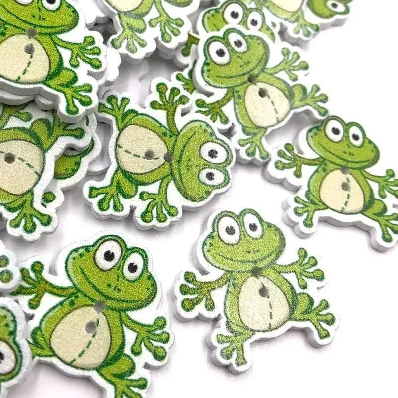50/100 Stück Mix Tiere Frosch Kinder/Baby Holzknopf DIY Basteln Nähen 29mm WB403