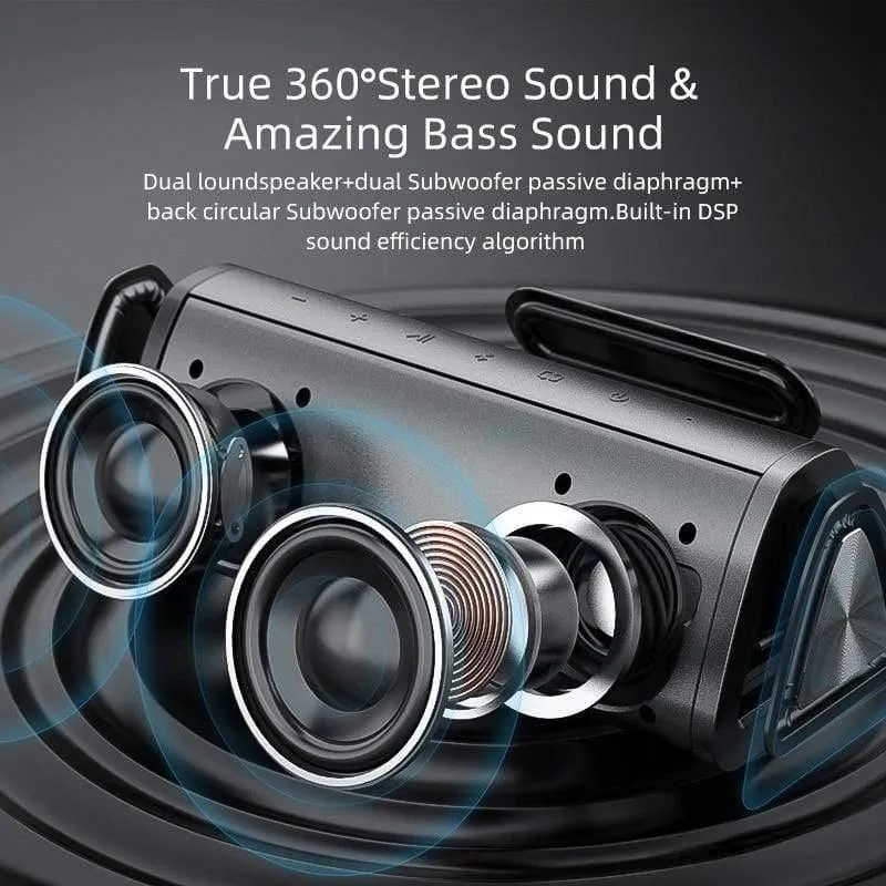 Tragbarer Bluetooth-Lautsprecher, 360°-Stereo-Sound, 20 W, IPX7-wasserdicht, kabelloser Bluetooth 5.0-Lautsprecher, 24 Stunden Spielzeit