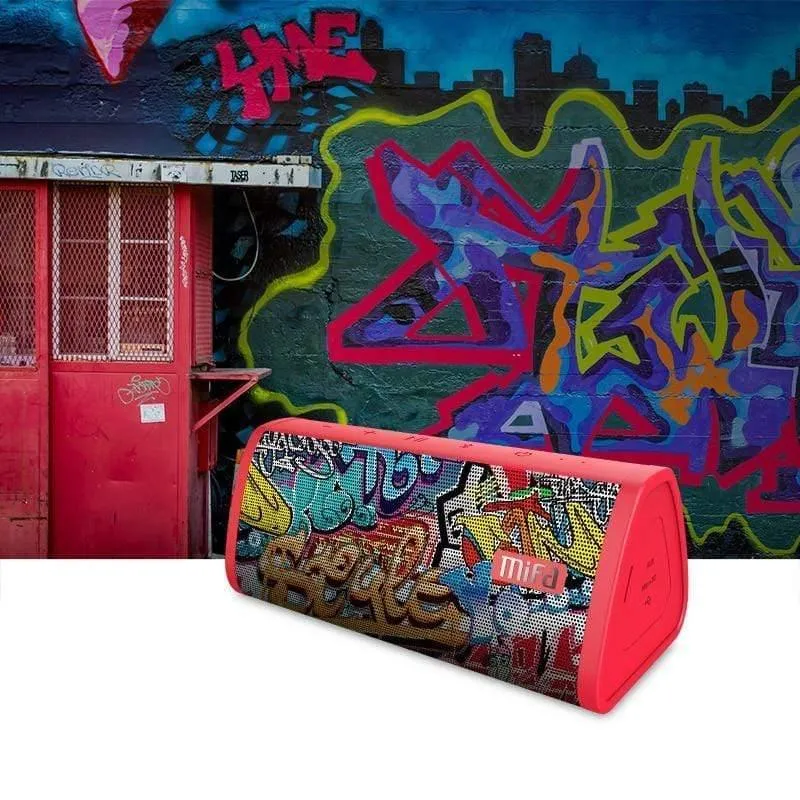 MIFA Red-Graffiti Bluetooth-Lautsprecher, integriertes Mikrofon, Stereo-Rock-Sound, 10 W, tragbarer kabelloser Lautsprecher für den Außenbereich, unterstützt TF-Karte