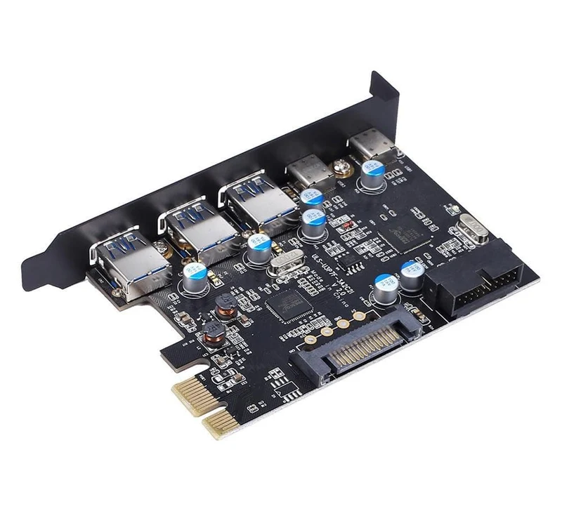 PCI-E auf Typ C (2) Typ A (3) USB 3.0 5-Port PCI Express-Erweiterungskarte mit internem 19-Pin-Anschluss für Windows MAC