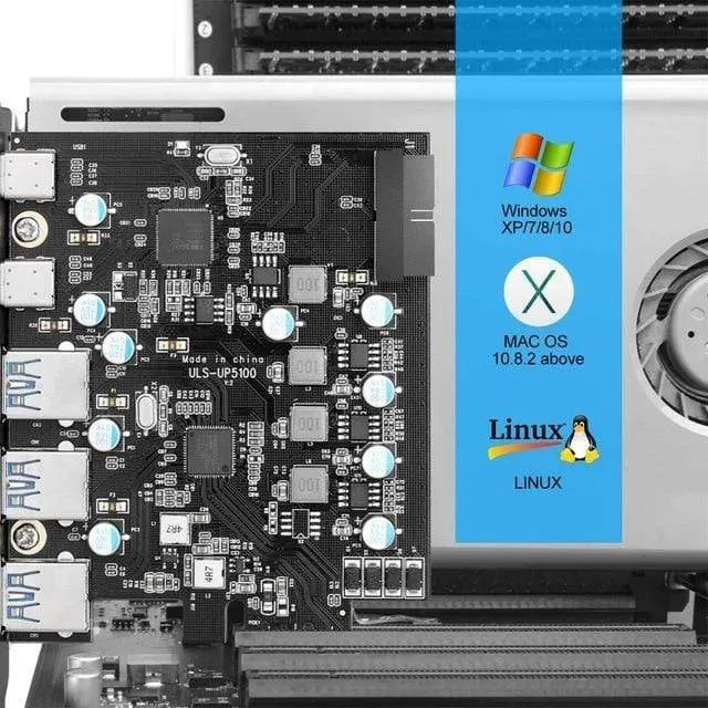 PCI-E auf Typ C (2) Typ A (3) USB 3.0 5-Port PCI Express-Erweiterungskarte mit internem 19-Pin-Anschluss für Windows MAC
