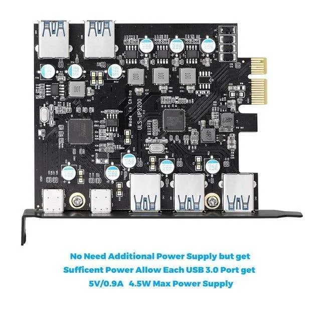 PCI-E auf Typ C (2) Typ A (3) USB 3.0 5-Port PCI Express-Erweiterungskarte mit internem 19-Pin-Anschluss für Windows MAC