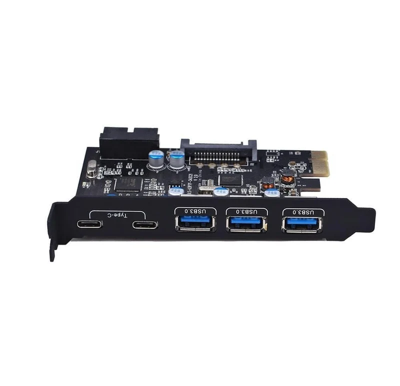 PCI-E auf Typ C (2) Typ A (3) USB 3.0 5-Port PCI Express-Erweiterungskarte mit internem 19-Pin-Anschluss für Windows MAC