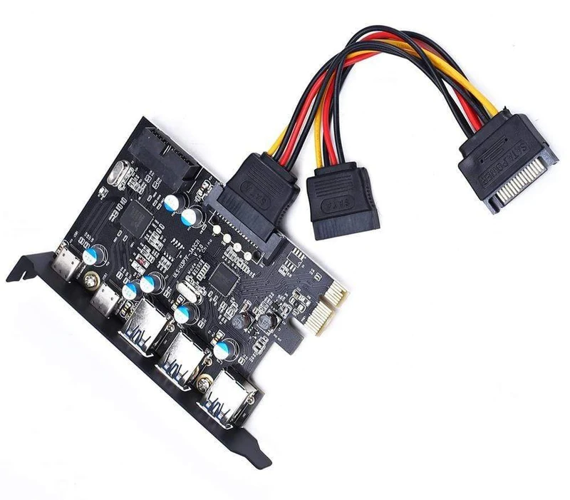 PCI-E auf Typ C (2) Typ A (3) USB 3.0 5-Port PCI Express-Erweiterungskarte mit internem 19-Pin-Anschluss für Windows MAC