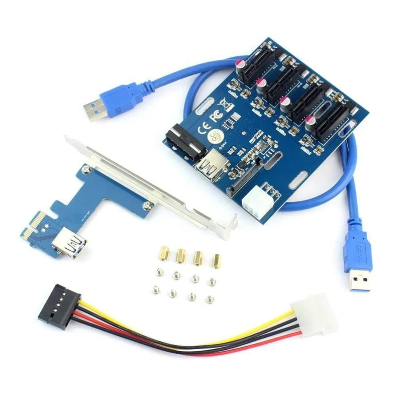 XT-XINTE PCIe-Riser-Karte PCI Express 1 bis 4 PCIE 1X-Steckplatz Mini-ITX für externe 4 PCI-e-Steckplatzadapterplatine PCIe-Multiplikator-Karte