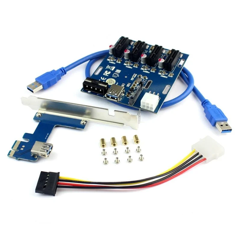 XT-XINTE PCIe-Riser-Karte PCI Express 1 bis 4 PCIE 1X-Steckplatz Mini-ITX für externe 4 PCI-e-Steckplatzadapterplatine PCIe-Multiplikator-Karte