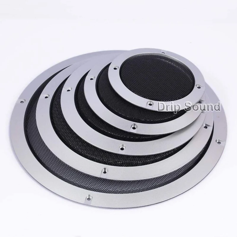 Für 2"/3"/4"/5"/6.5"/8"/10" Zoll Auto-Audio-Lautsprecher-Konvertierungsnetzabdeckung, dekoratives kreisförmiges Metallgitter #Silber + Schwarz