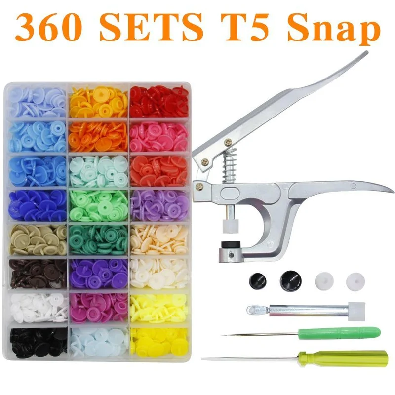 U-förmiger Verschluss Druckknöpfe & 360 Sätze T5 Druckknöpfe Kunststoffknöpfe Kit Druckknöpfe Stoffknöpfe DIY Näh- und Bastelwerkzeug