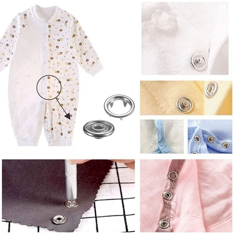 9.5/10mm 100/200Sets Metall Kleidung Nähen Knöpfe Zinken Ring Druckknöpfe Druckknöpfe + Clip Zange nähen zubehör DIY