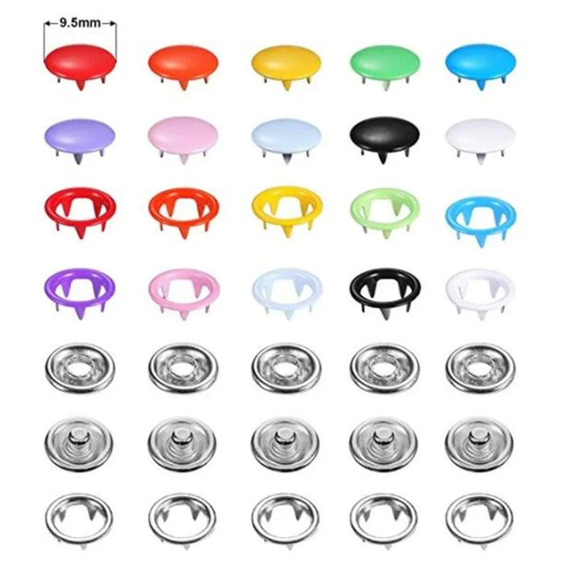 9.5/10mm 100/200Sets Metall Kleidung Nähen Knöpfe Zinken Ring Druckknöpfe Druckknöpfe + Clip Zange nähen zubehör DIY