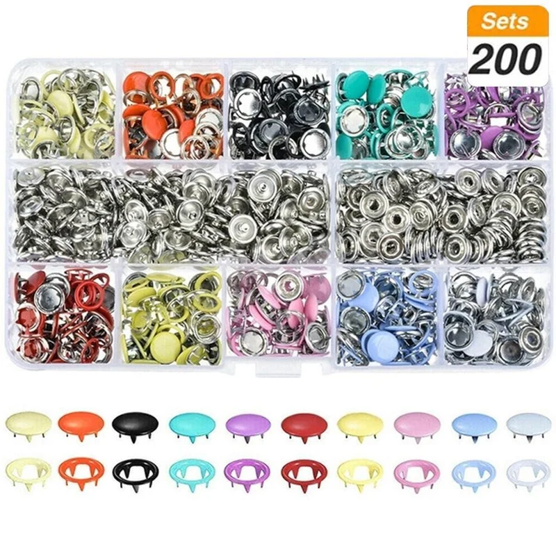 9.5/10mm 100/200Sets Metall Kleidung Nähen Knöpfe Zinken Ring Druckknöpfe Druckknöpfe + Clip Zange nähen zubehör DIY