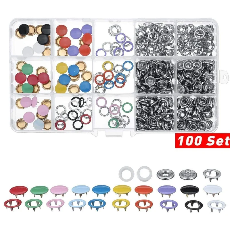 9.5/10mm 100/200Sets Metall Kleidung Nähen Knöpfe Zinken Ring Druckknöpfe Druckknöpfe + Clip Zange nähen zubehör DIY