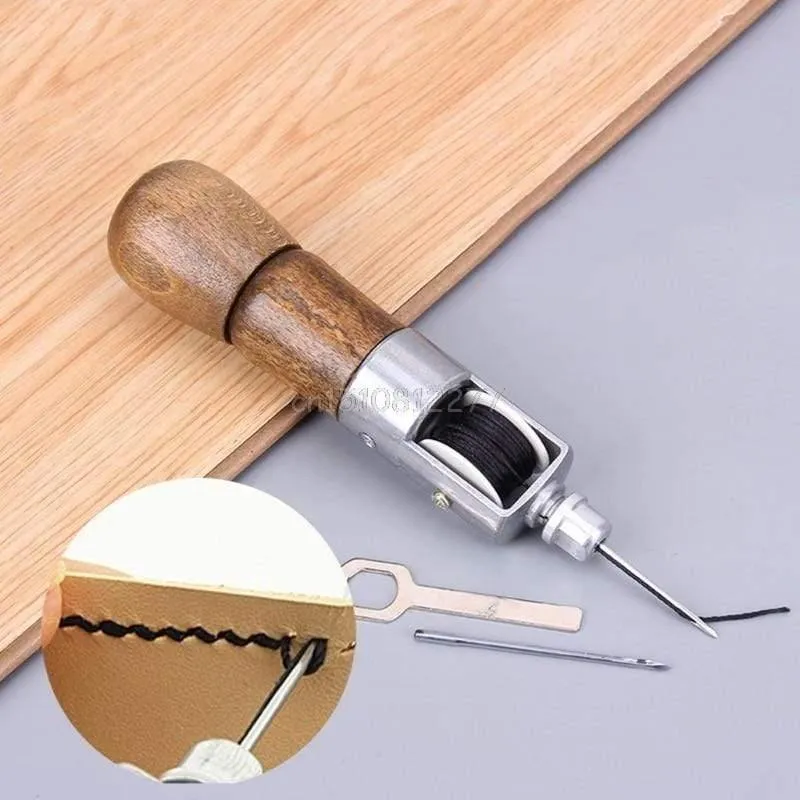 Leathercraft Lock Stitch Nähen Ahle Faden Kit Nadeln Stitch Leder Stoff Lebensmittel # H0VH # Drop Shipping
