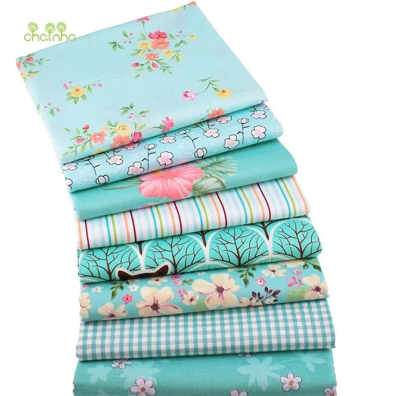 Chainho, Grün Floral Serie, 8 teile/los, Gedruckt Twill Baumwolle Stoff, Patchwork Tuch, DIY Nähen Quilten Material Für Baby & Kinder