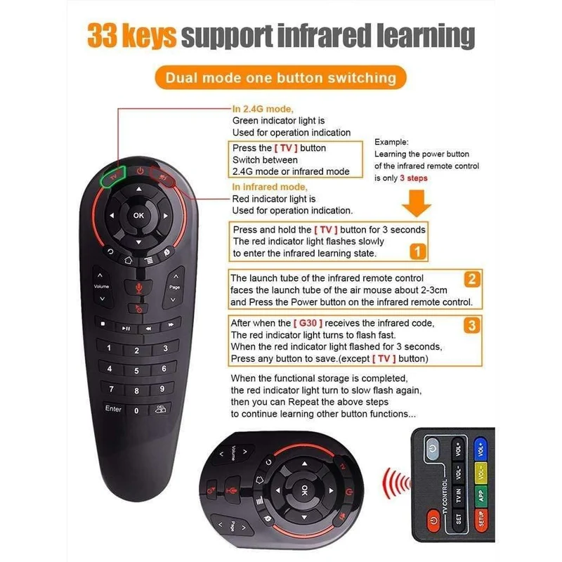 G30S Voice Air Mouse Universalfernbedienung 33 Tasten IR-Lernen Gyro Sensing Wireless Smart-Fernbedienung Für Android Tv Box X96 Mini