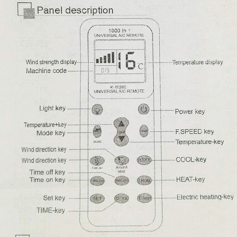 Universelle AC-LCD-Fernbedienung K-1028E 1028E 1000 In 1 Für Fernbedienung mit geringem Stromverbrauch für Klimaanlagen