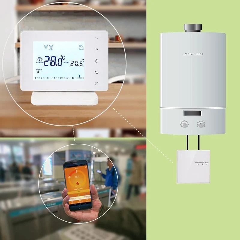 Beok WiFi & RF Wireless Thermostat für die Heizung von Gaskesselräumen Smart Remote Temperature Controller funktioniert mit Google Home Alexa (BOT306RF-WIFI 220V-240V)