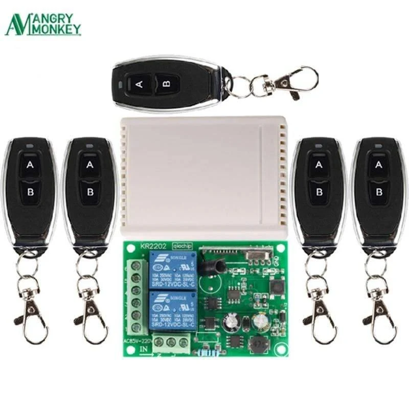433 MHz Universal Wireless-Fernbedienungsschalter AC 250 V 110 V 220 V 2-Kanal-Relaisempfängermodul und 5-teilige RF 433-MHz-Fernbedienungen