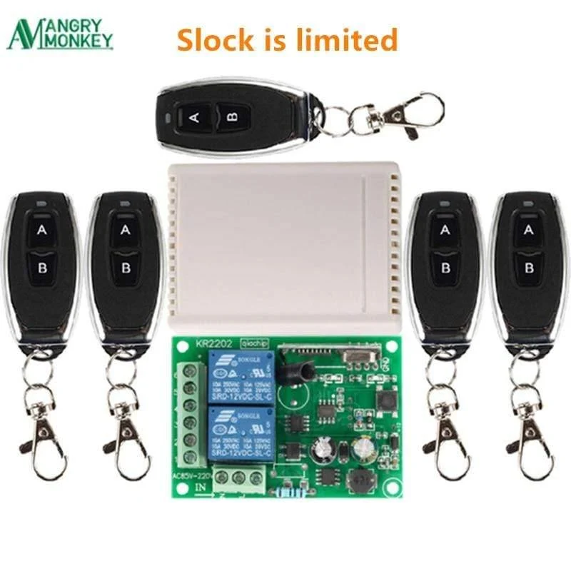 433 MHz Universal Wireless-Fernbedienungsschalter AC 250 V 110 V 220 V 2-Kanal-Relaisempfängermodul und 5-teilige RF 433-MHz-Fernbedienungen