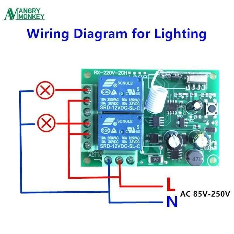 433 MHz Universal Wireless-Fernbedienungsschalter AC 250 V 110 V 220 V 2-Kanal-Relaisempfängermodul und 5-teilige RF 433-MHz-Fernbedienungen