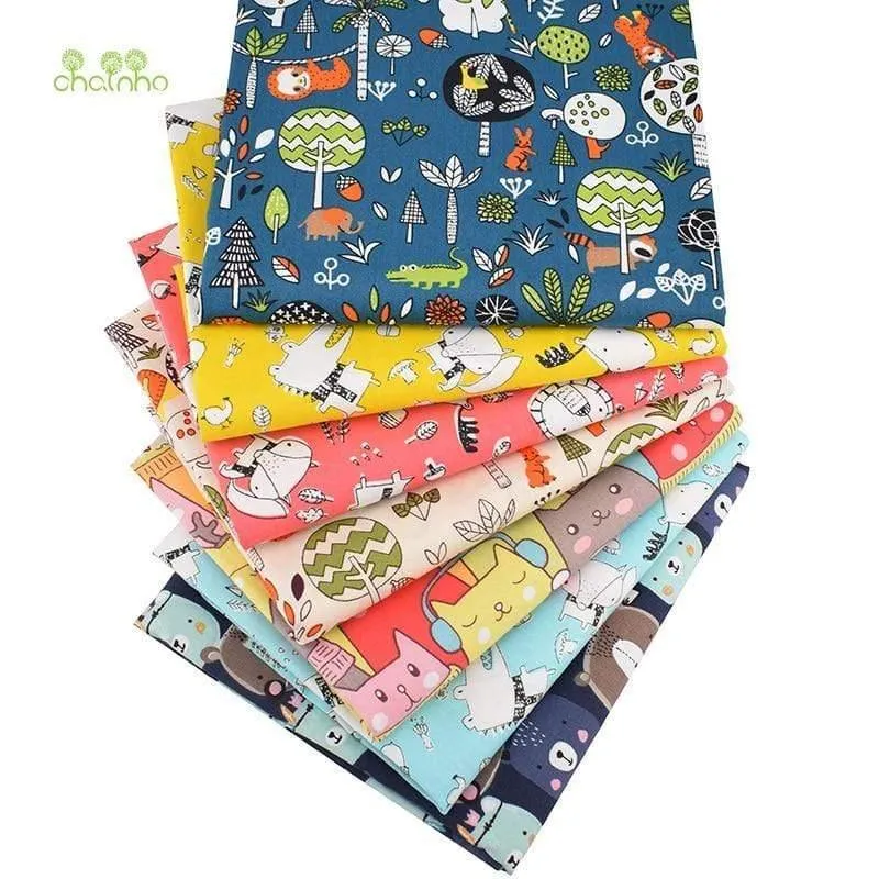Animal Kingdom Cartoon-Serie, bedruckter Twill-Baumwollstoff, Patchwork-Tuch zum Selbermachen, Nähen, Quilten, Baby- und Kindermaterial, 40 x 50 cm