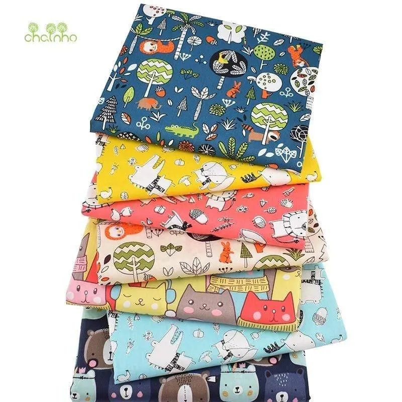 Animal Kingdom Cartoon-Serie, bedruckter Twill-Baumwollstoff, Patchwork-Tuch zum Selbermachen, Nähen, Quilten, Baby- und Kindermaterial, 40 x 50 cm