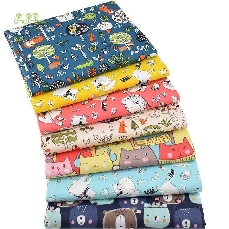 Animal Kingdom Cartoon-Serie, bedruckter Twill-Baumwollstoff, Patchwork-Tuch zum Selbermachen, Nähen, Quilten, Baby- und Kindermaterial, 40 x 50 cm