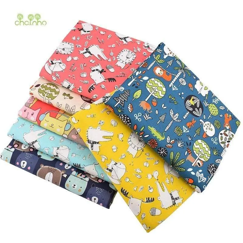 Animal Kingdom Cartoon-Serie, bedruckter Twill-Baumwollstoff, Patchwork-Tuch zum Selbermachen, Nähen, Quilten, Baby- und Kindermaterial, 40 x 50 cm