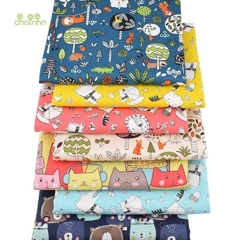 Animal Kingdom Cartoon-Serie, bedruckter Twill-Baumwollstoff, Patchwork-Tuch zum Selbermachen, Nähen, Quilten, Baby- und Kindermaterial, 40 x 50 cm
